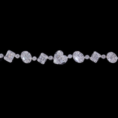 14k White Gold Multi-Cut Diamond Heart Tennis Bracelet