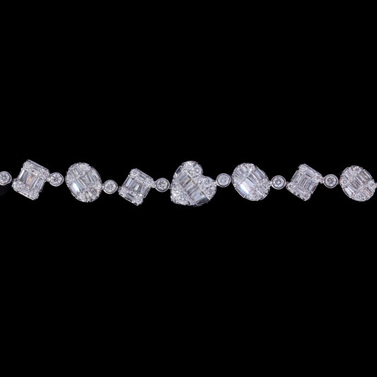 14k White Gold Multi-Cut Diamond Heart Tennis Bracelet