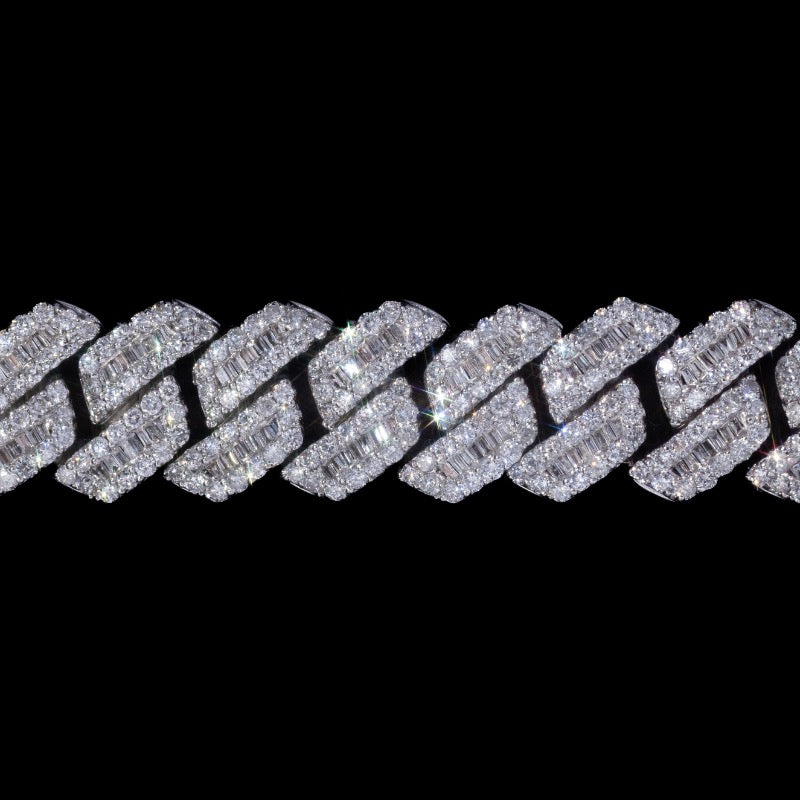 10kt White Baguette Cuban Link Bracelet