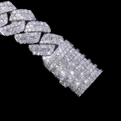 10kt White Baguette Cuban Link Bracelet