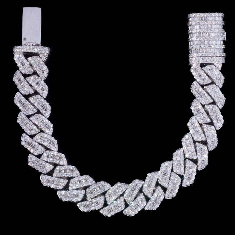 10kt White Baguette Cuban Link Bracelet