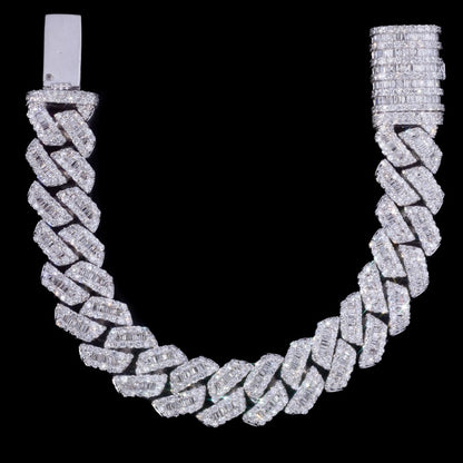 10kt White Baguette Cuban Link Bracelet