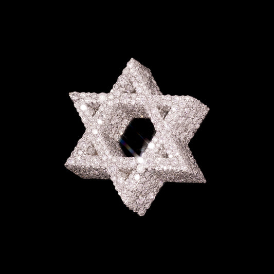 14kt White Gold 3D Star of David
