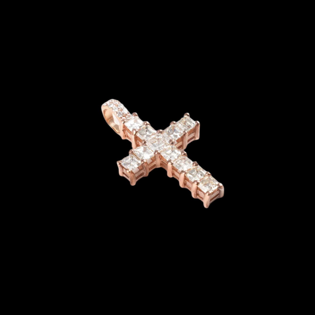 14k Rose Gold Diamond Cross